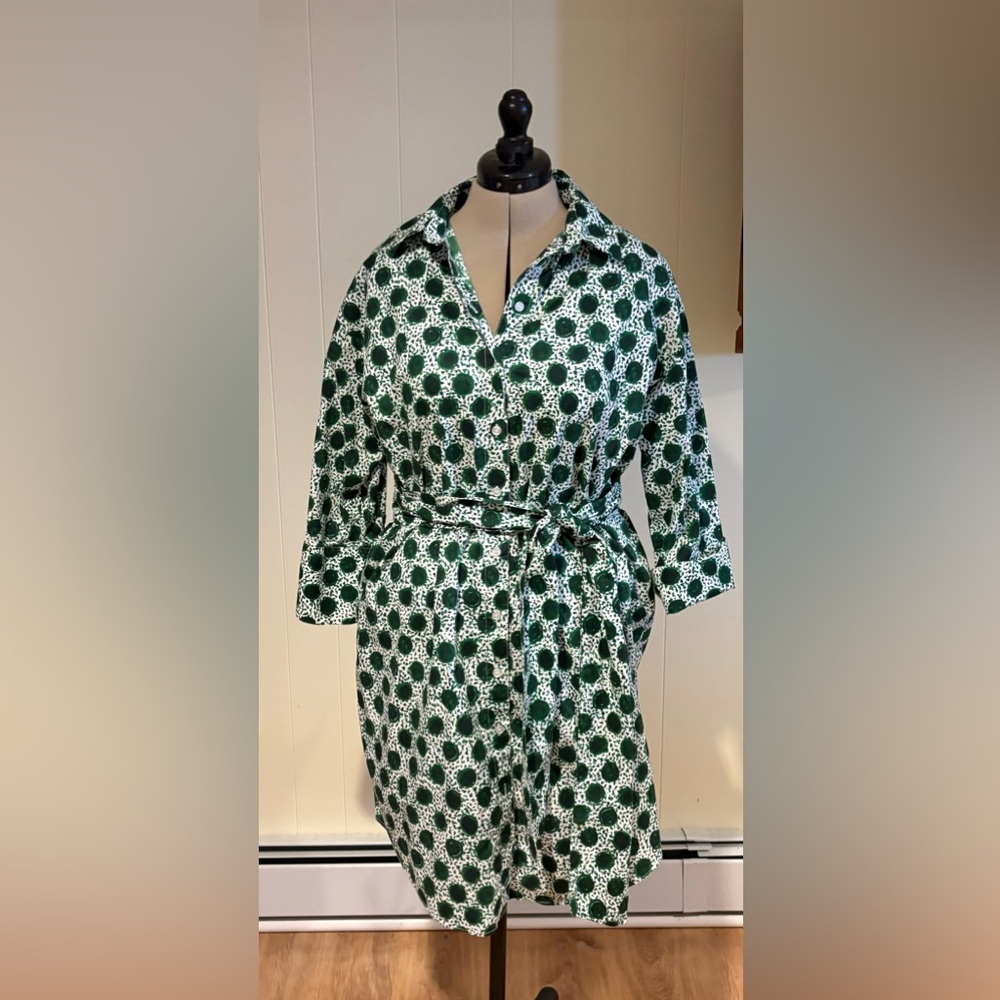 ELOQUII Green and White Printed Shirt Dress with Tie Belt Sz 14
